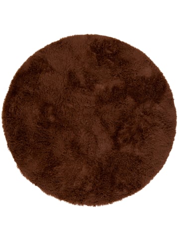 Pergamon Hochflor-Teppich Fluffy Rund in braun