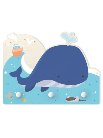 WALLART Kindergarderobe Holz - Freundlicher Wal im Meer in Blau