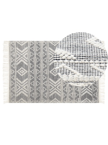 Beliani Geflochtener Teppich PAZAR in Weiß/Schwarz - (W) 160 x (L) 230 cm