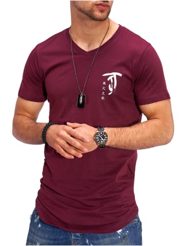 Jack & Jones T-Shirt - JJJORCHINTEE mit Print V-Neck in Weinrot