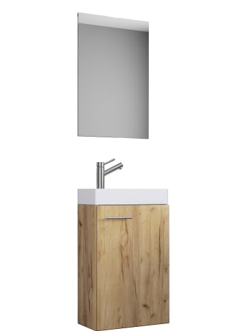VCM  3-tlg Gäste WC Waschplatz Waschtisch Slito Spiegel in Honig-Eiche