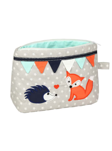 BABY LAL® Windeltasche "FUCHS & IGEL" in Grau/Orange - (L) 18 x (B) 26cm (T) 9cm