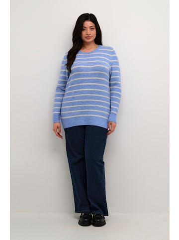 KAFFE curve Strickpullover KClinda in Blue Melange/Beige Stripe