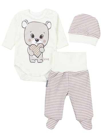 TupTam Baby Bekleidungsset Langarmbody Hose Mütze3 teilig in beige/gelb