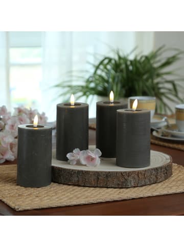 Adilina 4x LED Kerze LINA Echtwachs Rustik-Optik 7x11cm in grau