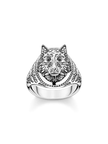 Thomas Sabo Siegelring Wolf in silber, weiß, schwarz