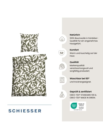 Schiesser Feinbiber-Bettwäsche-Set Leaf in Grün