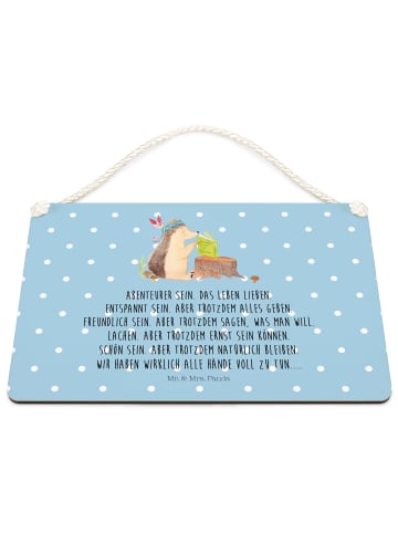 Mr. & Mrs. Panda Schild Igel Federschmuck mit Spruch in Blau Pastell