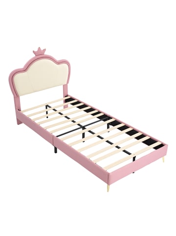 ABRIHOME Kinderbett Kopfteil mit Krone in Rosa und Weiß, 90x200cm