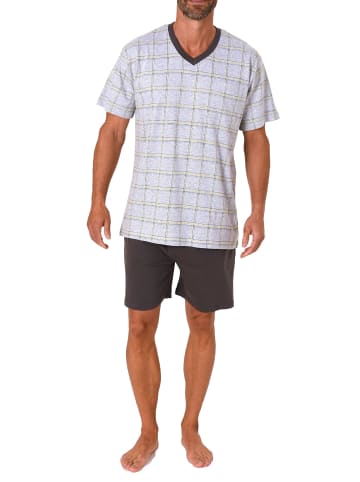 NORMANN kurzarm Schlafanzug Shorty Pyjama karierten Oberteil - 71938 in Grau