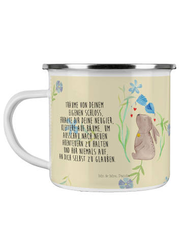 Mr. & Mrs. Panda Camping Emaille Tasse Hase Blume mit Spruch in Blumig