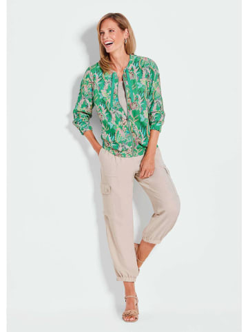 GOLDNER Kurzgröße:  Floraler Blouson mit Reißverschluss in smaragd
