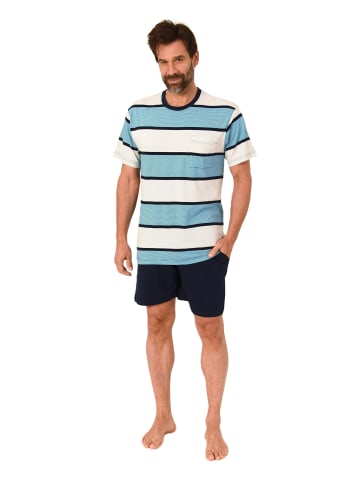 NORMANN Kurzarm Schlafanzug Pyjama Shorty Streifen in türkis