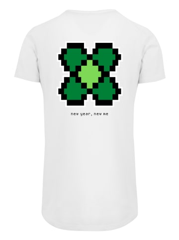 F4NT4STIC Long Cut T-Shirt Silvester Happy New Year Pixel Kleeblatt in weiß