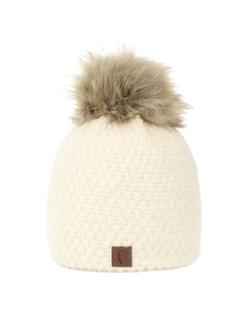 Faera Lurex Kunstfell Bommelmütze mit Fleece Innenfutter in Beige