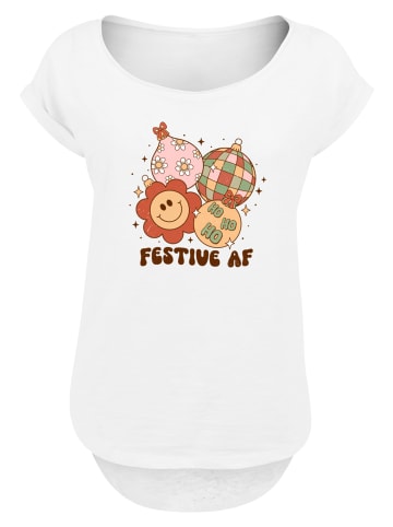 F4NT4STIC Long Cut T-Shirt Festive AF Weihnachten Tree Balls in weiß