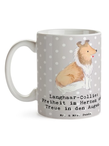 Mr. & Mrs. Panda Becher Langhaar Collie Treue mit Spruch in Grau Pastell