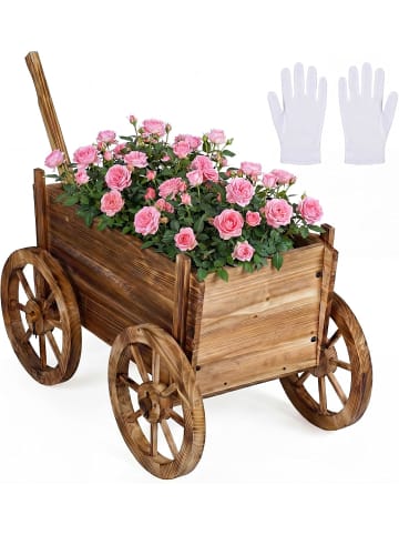 COSTWAY Blumenwagen Holz in Hellbraun