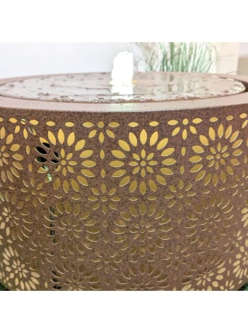 MARELIDA LED Brunnen mit Blumenmuster Gartenbrunnen D: 50cm in rostbraun