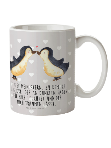 Mr. & Mrs. Panda Mehrwegbecher Pinguin Liebe mit Spruch in Grau Pastell