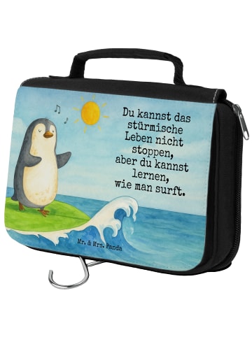 Mr. & Mrs. Panda Kosmetiktasche Pinguin Surfer Design mit Spruch in Weiß