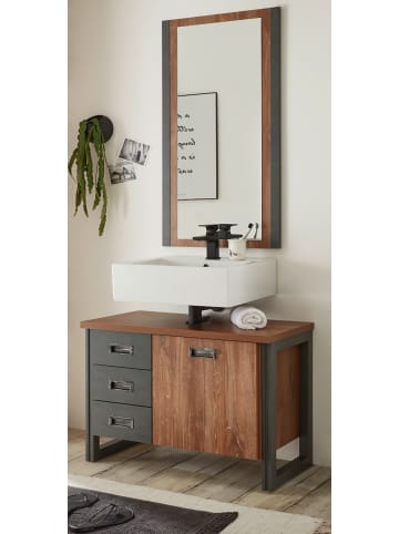 Furn.Design Badmöbel-Set 2-teilig Eiche Stirling, Matera grau, Badkombination 81 x 205 cm
