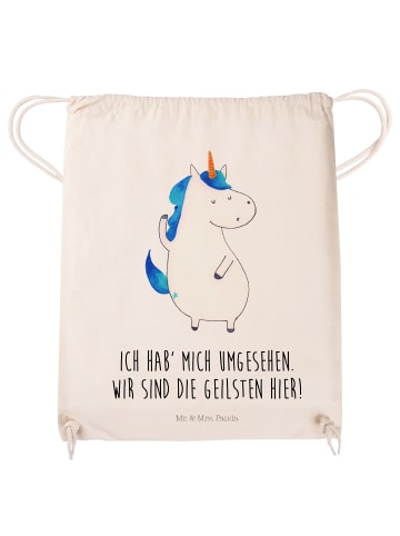Mr. & Mrs. Panda Turnbeutel Einhorn Mann mit Spruch in Creme