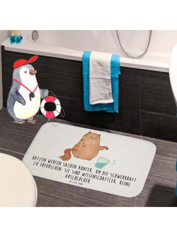 Mr. & Mrs. Panda Badezimmerteppich Katze Wasserglas mit Spruch in Weiß