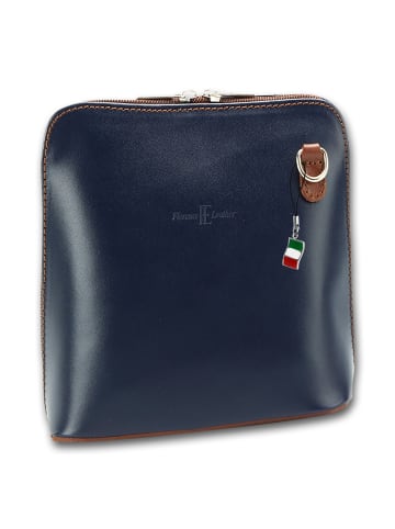 Florence Leder Umhängetasche, Schultertasche Florence Tasche blau, braun ca. 17cm