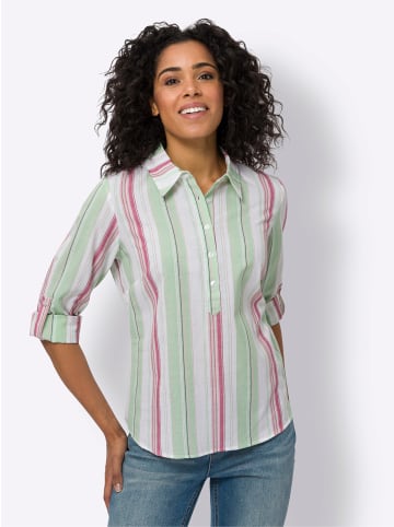 Sieh an! Baumwollbluse in ecru-fuchsia-gestreift