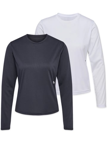 Hummel T-Shirt 2er-Set Rundhals Langarm Regular Fit in Weiß-Dunkelblau