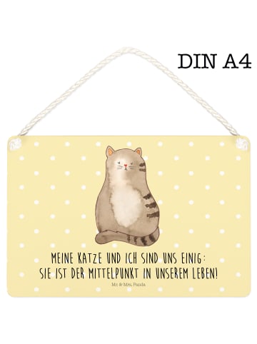 Mr. & Mrs. Panda Deko Schild Katze Sitzen mit Spruch in Gelb Pastell