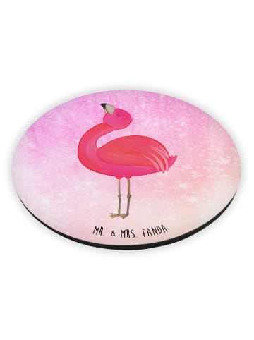 Mr. & Mrs. Panda Rund Magnet Flamingo Stolz ohne Spruch in Aquarell Pink