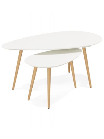 KADIMA DESIGN Wohnzimmertisch Satztisch Set aus Massiveichenholz in Weiß