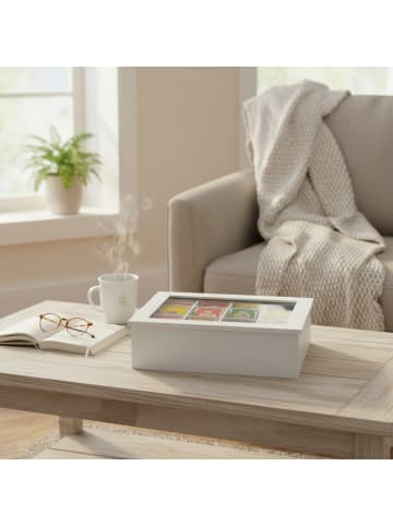 relaxdays Teebox in Weiß - (B)28 x (H)9 x (T)23 cm