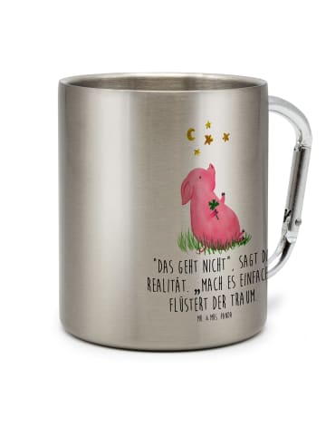 Mr. & Mrs. Panda Becher Schwein Glück mit Spruch in Silber