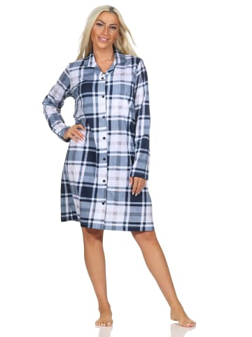 NORMANN Nachthemd langarm karierte Optik Jersey - 87520 in marine