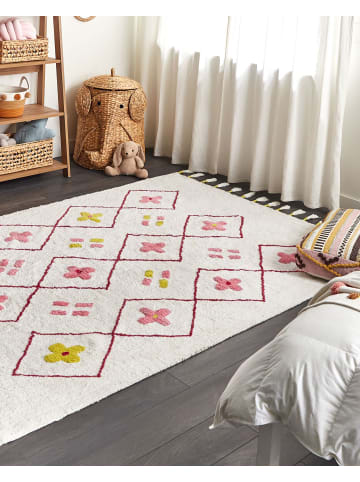 Beliani Kurzflor CAVUS in Weiß/Rosa/Gelb - (W) 160 x (H) 1.3 x (L) 230 cm