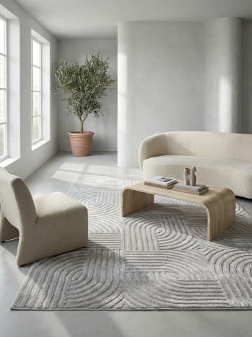 KADIMA DESIGN Teppich Kurzflor Waschbar 3D ILLER Strapazierfähig OEKO-TEX in Silber