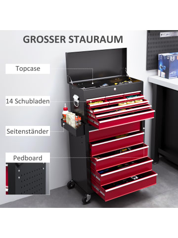 HOMCOM Werkzeugwagen-76L x 33B x 75H cm-Rot