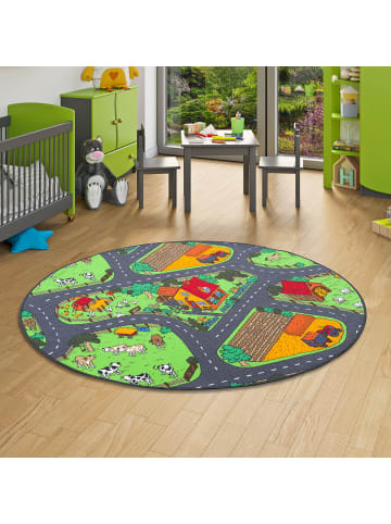 Snapstyle Kinderteppich Bauernhof Rund in grün