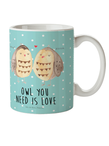 Mr. & Mrs. Panda Pott Eulen Liebe mit Spruch in Türkis Pastell