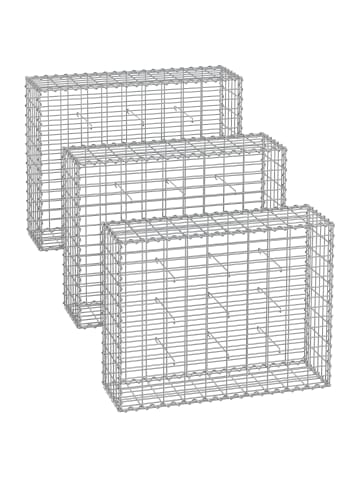 SONGMICS 3er-Set: Gabione in Silbern - (B)100 x (H)80 x (T)30 cm