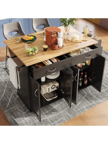 ABRIHOME Küchenwagen Kücheninsel mit Stauraum, Speisewagen mit Holzmaserung in Schwarz
