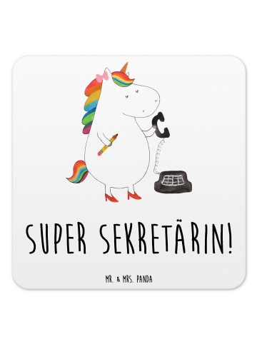 Mr. & Mrs. Panda Untersetzer Eckig Einhorn Sekretärin mit Spruch in Weiß