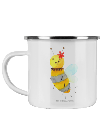 Mr. & Mrs. Panda Camping Emaille Tasse Biene Blume ohne Spruch in Weiß