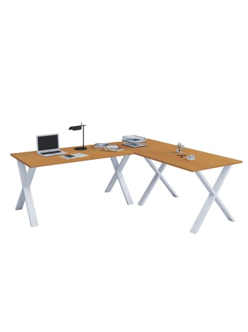 VCM  X Schreibtisch Eckschreibtisch L Form 190x130x50 in Weiß / Buche