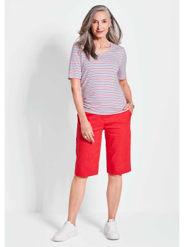 GOLDNER Kurzgröße:  Ringelshirt Maritimer Streifenlook, V-Ausschnitt in rot / weiß / geringelt