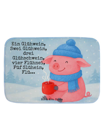 Mr. & Mrs. Panda Badeteppich Schweinchen Glühwein Design mit Spruch in Weiß