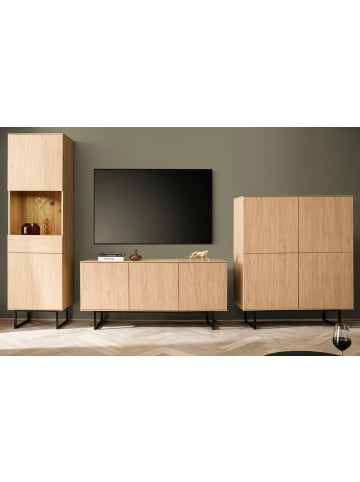 Furn.Design Wohnwand Stone Eiche 3-teilig 353 cm, Wohnkombination mit Push-to-Open